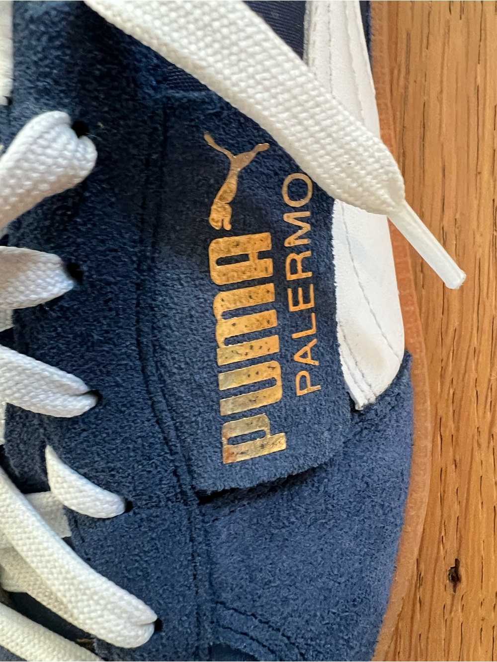 Puma Palermo Men’s Navy Suede Sneakers with White Laces and Gum Sole - Picture 5 of 10